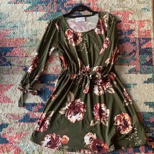 FRENCH GREY hunter green floral knit dress XS